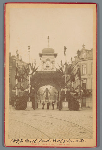 Honorary gate in front of the Ferdinand Bolstraat on the occasion of the seventieth birthday of King William III, Amsterdam, April 1887, Gustaaf Oosterhuis, 1887 Canvas Print