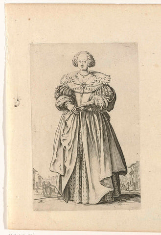 Lady with fan, seen from the front, slightly turned to the left, Jacques Callot, 1624 Canvas Print