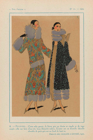 Très Parisien, 1923, No. 11: 8. - CHILLY. - This dress trimmed with gray hare..., anonymous, 1923 Canvas Print