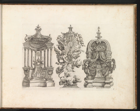 Three designs for altar with sacrament monstrance, Filippo Passarini, 1698 Canvas Print