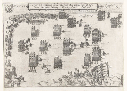 The State and Spanish armies face each other on the beach at Nieuwpoort (left sheet), 1600, Floris Balthasarsz. van Berckenrode (attributed to), 1600 Canvas Print