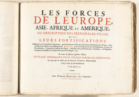 Title page for the seventh volume of the print: Les Forces de l'Europe, Asie, Afrique et Amerique, ca. 1702, Pieter Mortier (I), 1702 - 1703 Canvas Print