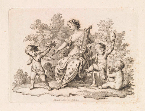 Woman with winch and three putti, Reinier Vinkeles (I), 1790 - 1793 Canvas Print