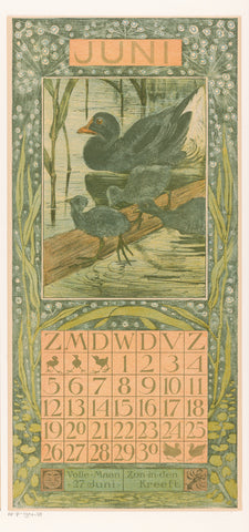 Calendar sheet June with black duck, Theo van Hoytema, 1903 Canvas Print