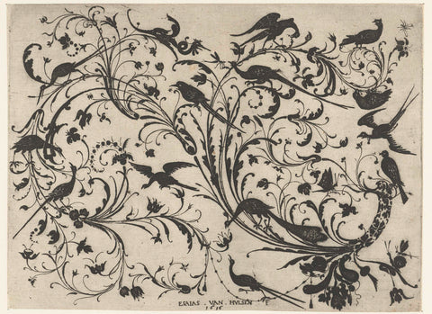 Leaf vines with flowers and birds, Esaias van Hulsen, 1616 Canvas Print