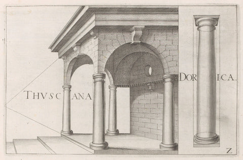 Portico with columns of the Tuscan order, Hendrick Hondius (I), 1620 Canvas Print