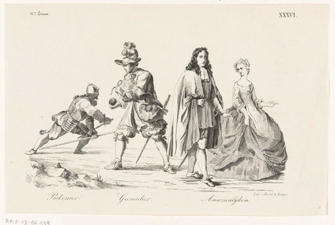 Clothing of Dutch men and women in the seventeenth century, plate XXXVI, Emrik & Binger, 1855 - 1857 Canvas Print