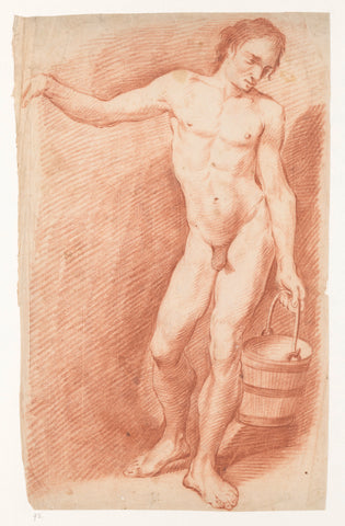 Naked man with bucket, Carel Brandes, 1787 - 1808 Canvas Print