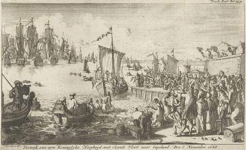 Departure of William III to England, 1688, Caspar Luyken, 1694 Canvas Print