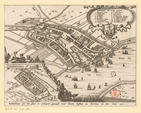 Map of Amsterdam, 1400, anonymous, c. 1671 - c. 1680 Canvas Print