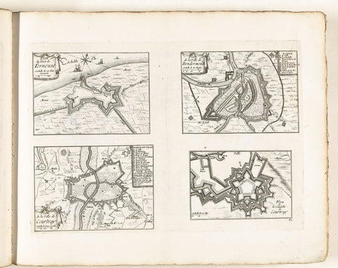 Maps of Terneuzen, Dendermonde, Kortrijk and the citadel of Kortrijk, ca. 1702, Laurens Scherm, 1702 - 1703 Canvas Print