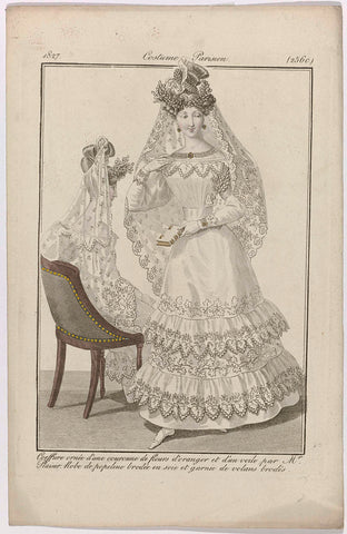 Journal des Dames et des Modes, Costume Parisien, 20 December 1827, (2560): Coeffure ornée d'une couronn (...), anonymous, 1827 Canvas Print