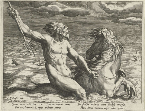 Water personified by the god Neptune, Johann Sadeler (I), 1587 Canvas Print