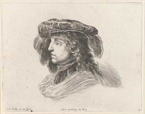 Head of young man with beret with plumes, in profile to the left, Stefano della Bella, 1620 - 1664 Canvas Print