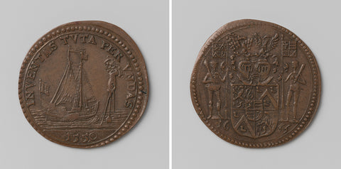 One hundred and fifth anniversary of the beginning of the work on the Brussels canal, calculation medal struck in honor of Charles de Locquenghien, thirty-ninth intendant of the voyage of Brussels, anonymous, 1655 Canvas Print