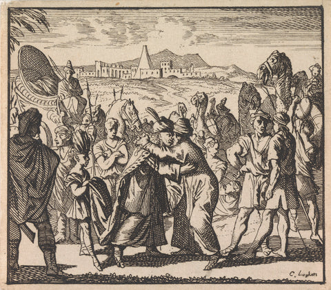 Meeting of Jacob and Joseph, Caspar Luyken, 1698 Canvas Print