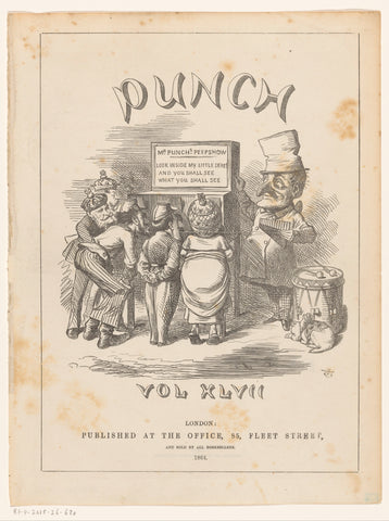 Mr. Punch next to a viewing cabinet, anonymous, 1864 Canvas Print