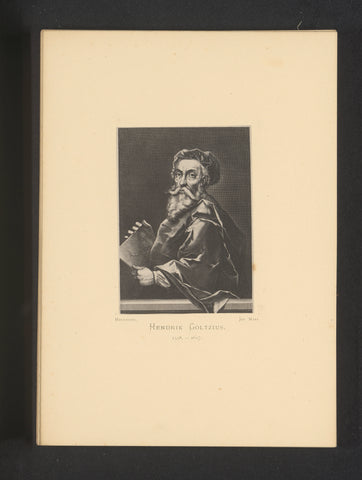 Reproduction of an engraving of a portrait of Hendrick Goltzius by Gerard Edelinck, Joseph Maes, c. 1872 - in or before 1877 Canvas Print