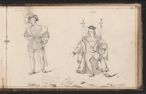 Two men in historical costume from the period 1500-1525, Willem Hendrik Schmidt, 1819 - 1849 Canvas Print