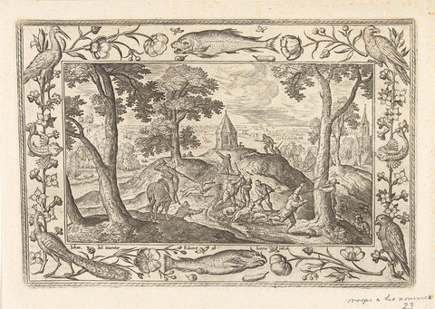 Wolvenjacht, Adriaen Collaert, 1582 - 1586 Canvas Print