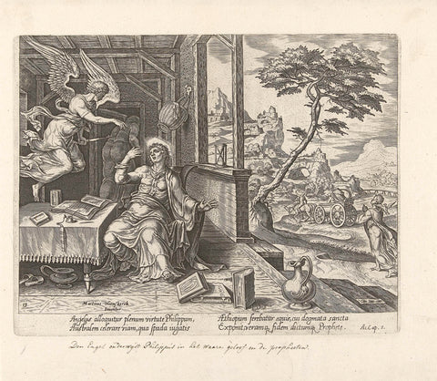 Fillippus is sent by an angel to a eunuch, Philips Galle, 1582 Canvas Print