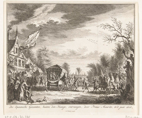 Arrival of the Spanish envoys at Rijswijk, February 1608, Simon Fokke, 1747 - 1759 Canvas Print