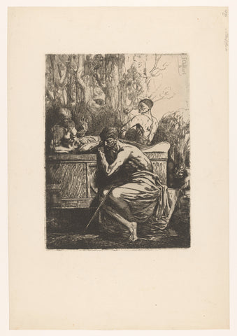 Classical depiction with men around a sarcophagus, François Nicolas Chifflart, c. 1865 Canvas Print