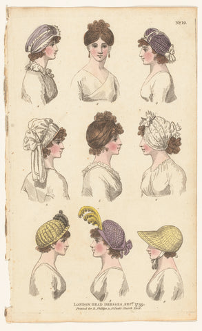 Magazine of Female Fashions of London and Paris. No. 19: London head dresses, Sept. 1799, Richard Phillips, 1799 Canvas Print