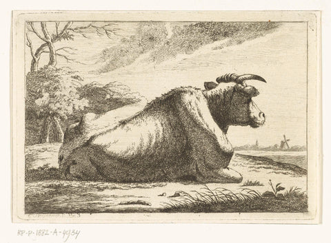 Landscape with reclining cow seen on back, Cornelis Bisschop (1762-1829), 1777 - 1829 Canvas Print