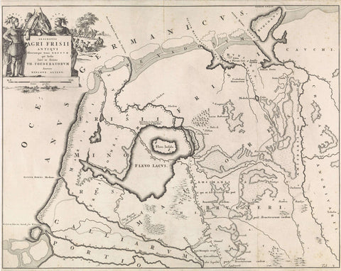 Historical map of the Netherlands with the areas of the Batavians and Frisians V, Jan Luyken, 1697 Canvas Print