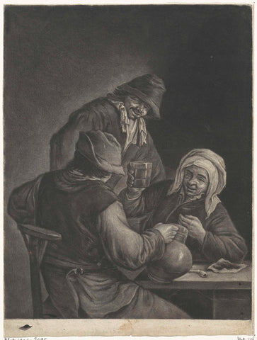 Two peasants and an old woman, Jacob Gole, 1670 - 1724 Canvas Print