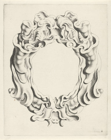 Cartouche with kwabornament, at the top a mask with open mouth, Michiel Mosijn, 1640 - 1655 Canvas Print