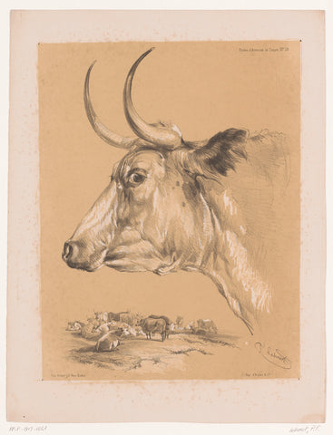 Study of a cow, Pierre Frédéric Lehnert, 1838 - 1840 Canvas Print