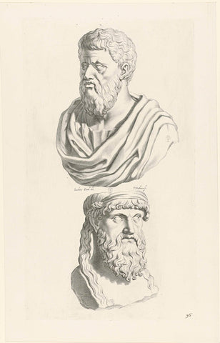 Busts of Plato and an unknown philosopher, Theodor Matham, 1640 Canvas Print