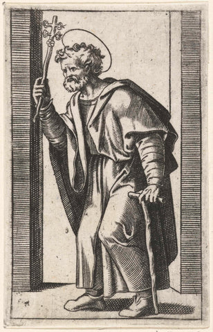 Saint Joseph with flourishing staff, Marcantonio Raimondi, 1500 - 1575 Canvas Print