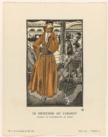 Gazette du Bon Ton, 1921 - No. 10 : Le déjeuner au cabaret / Tailleur, en cottaperllaine de Rodier, Fernand Siméon, 1921 Canvas Print