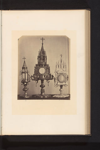 Three gilded monstrances, exhibited at an exhibition on religious objects from the Middle Ages and Renaissance in 1864 in Mechelen, Joseph Maes, 1864 Canvas Print