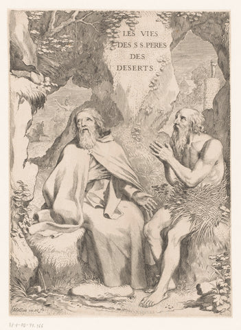 H. Anthonius and Saint Paul in a cave, fed by a crow, Claude Mellan, 1646 Canvas Print