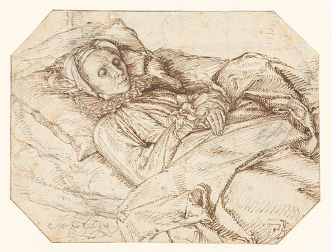 Woman on her deathbed, Jacob de Gheyn (II), 1596 - 1601 Canvas Print