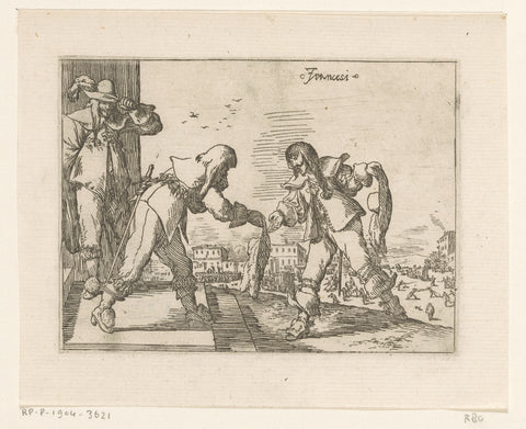 Three Frenchmen, a square in the background, Johann Wilhelm Baur, 1636 Canvas Print