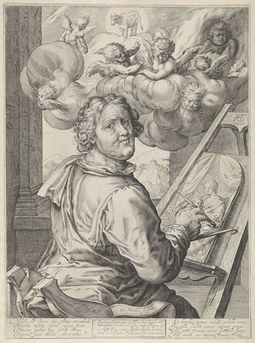 H. Lucas schildert het portret van Maria, Jacob Matham, 1612 - 1616 Canvas Print