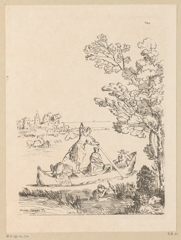 River landscape with a boat rowed by a woman, Anne Claude Philippe Caylus, 1702 - 1765 Canvas Print