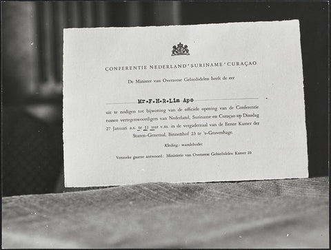 Invitation to the opening of the RTC to Mr. Lim A Po, Particam, 1948 Canvas Print