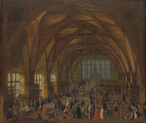 The Interior of the Vladislav Hall in the Royal Palace, Prague, anonymous, Aegidius Sadeler (copy after), c. 1650 Canvas Print