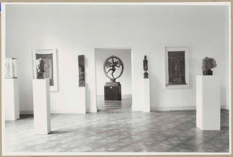 Room with images on pedestals and in the middle behind a view of a statue of Shiva Nataraja in another room, 1952 Canvas Print