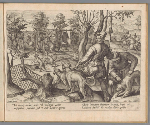 Deer hunt with hunting dogs and traps, Monogrammist FLB, 1580 - 1618 Canvas Print