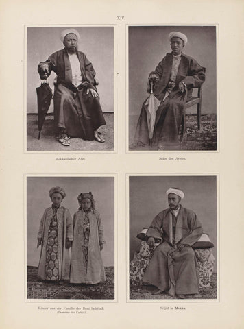 Four photographs with portraits, including those of the Mekkanse doctor Abd al-Ghaffar and his son, in Mecca, Christiaan Snouck Hurgronje, 1885 - 1888 Canvas Print