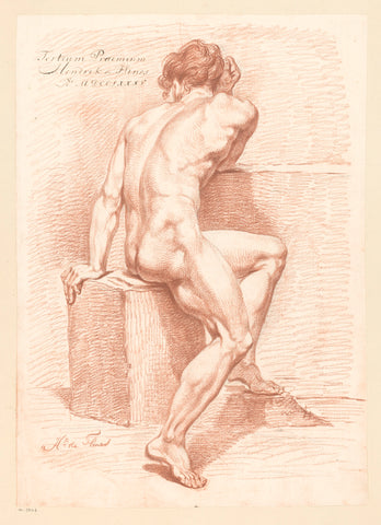 Seated male nude, seen on the back (3rd prize 1785), Hendrik de Flines, 1785 Canvas Print