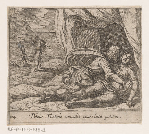 Peleus omhelst Thetis, Antonio Tempesta, 1606 - 1638 Canvas Print