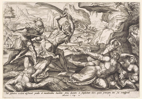 Army of Antiochus Epiphanes kills Israelites, Johannes Wierix, 1579 Canvas Print